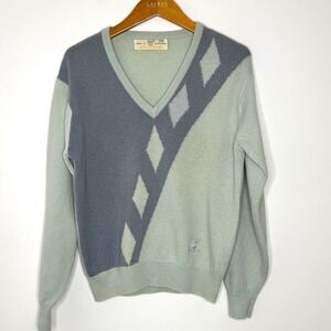 Vintage Braemar V Neck Sweater Green/Blue Size 38 Small